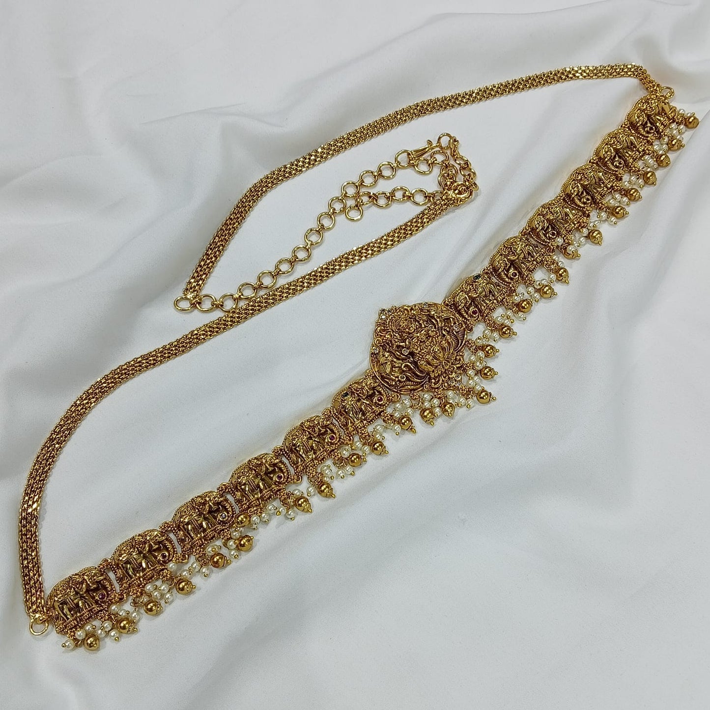 Premium Antique Matte Gajalakshmi Hipchain - Traditional Temple Jewelry Hipchain