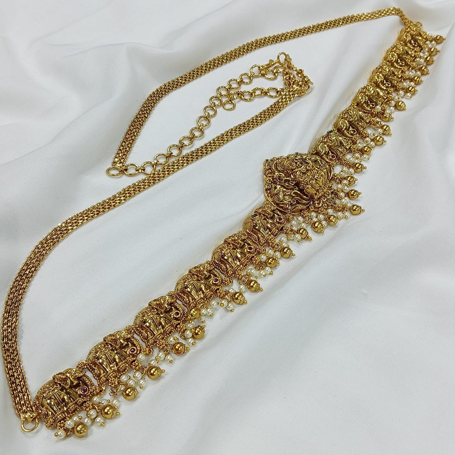 Premium Antique Matte Gajalakshmi Hipchain - Traditional Temple Jewelry Hipchain