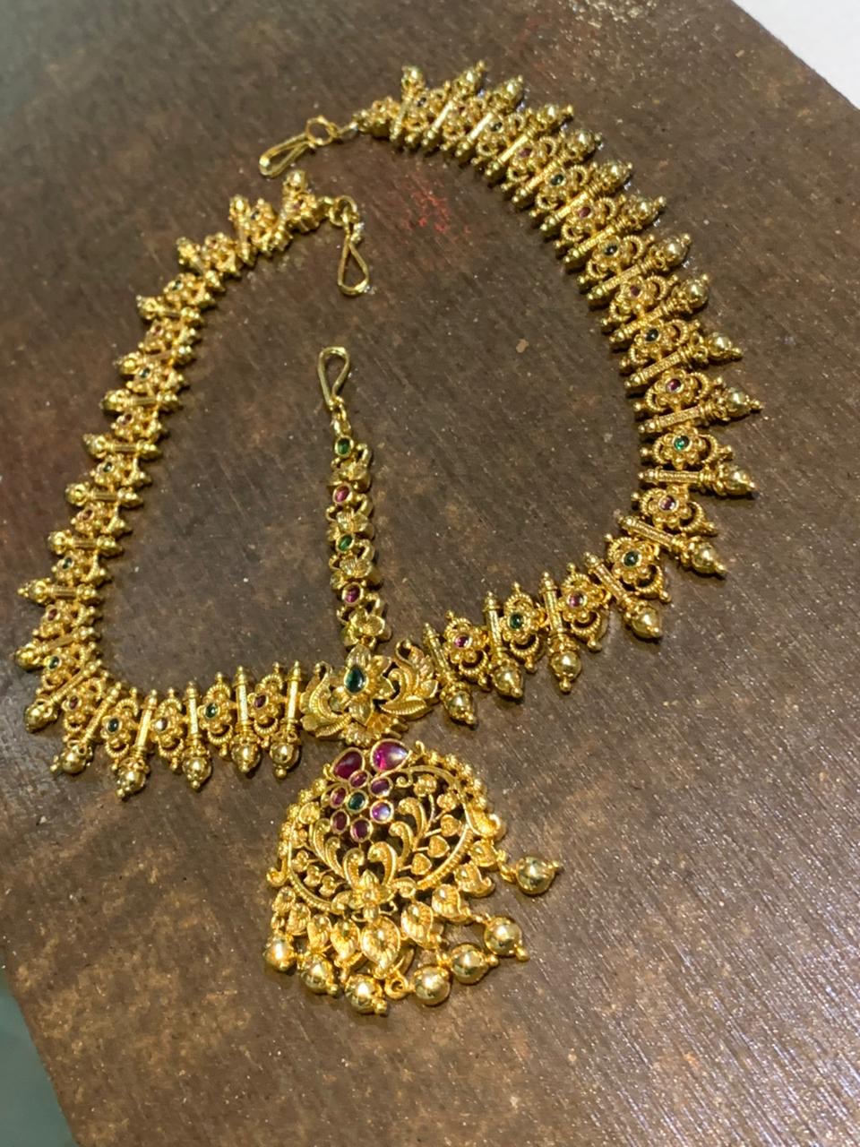 Premium Bridal Antique Finish Traditional Mathpati Tikkas- Temple jewelry