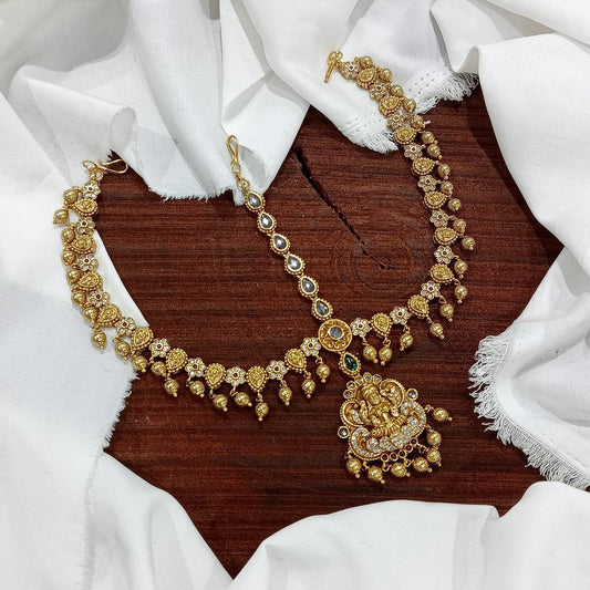 Premium Bridal Antique Finish Traditional Mathpati Tikkas - Lakshmi Motif