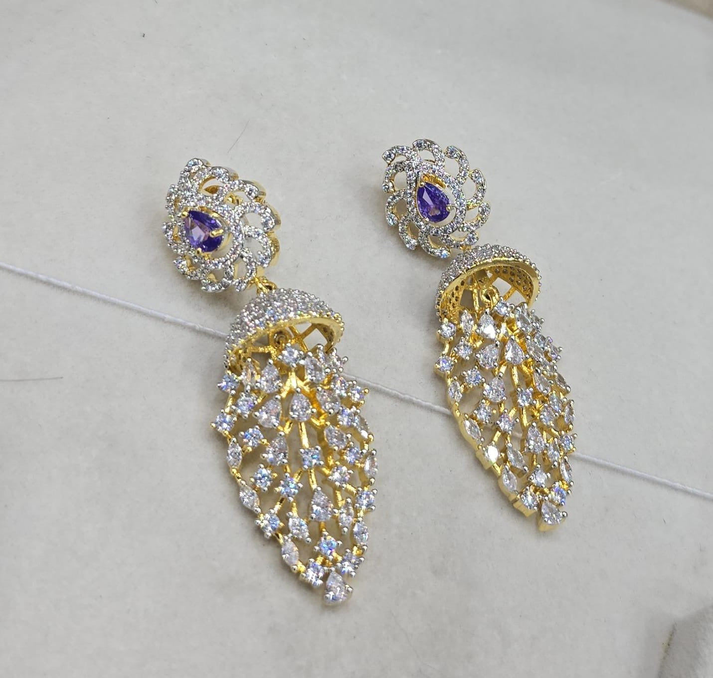 Premium GJ Polish White Stone Jhumkas Earrings