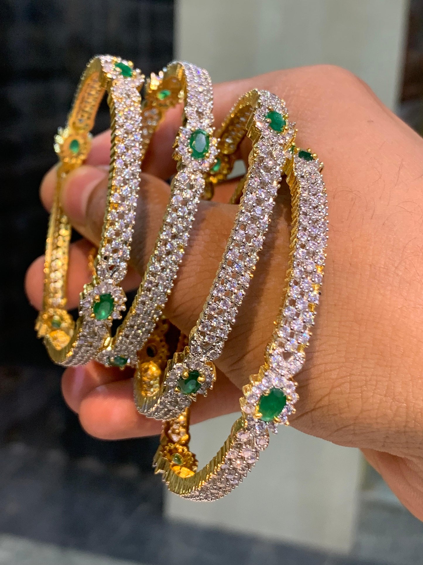 Premium Gj Polish Stone Bangles -set of 4 -Green