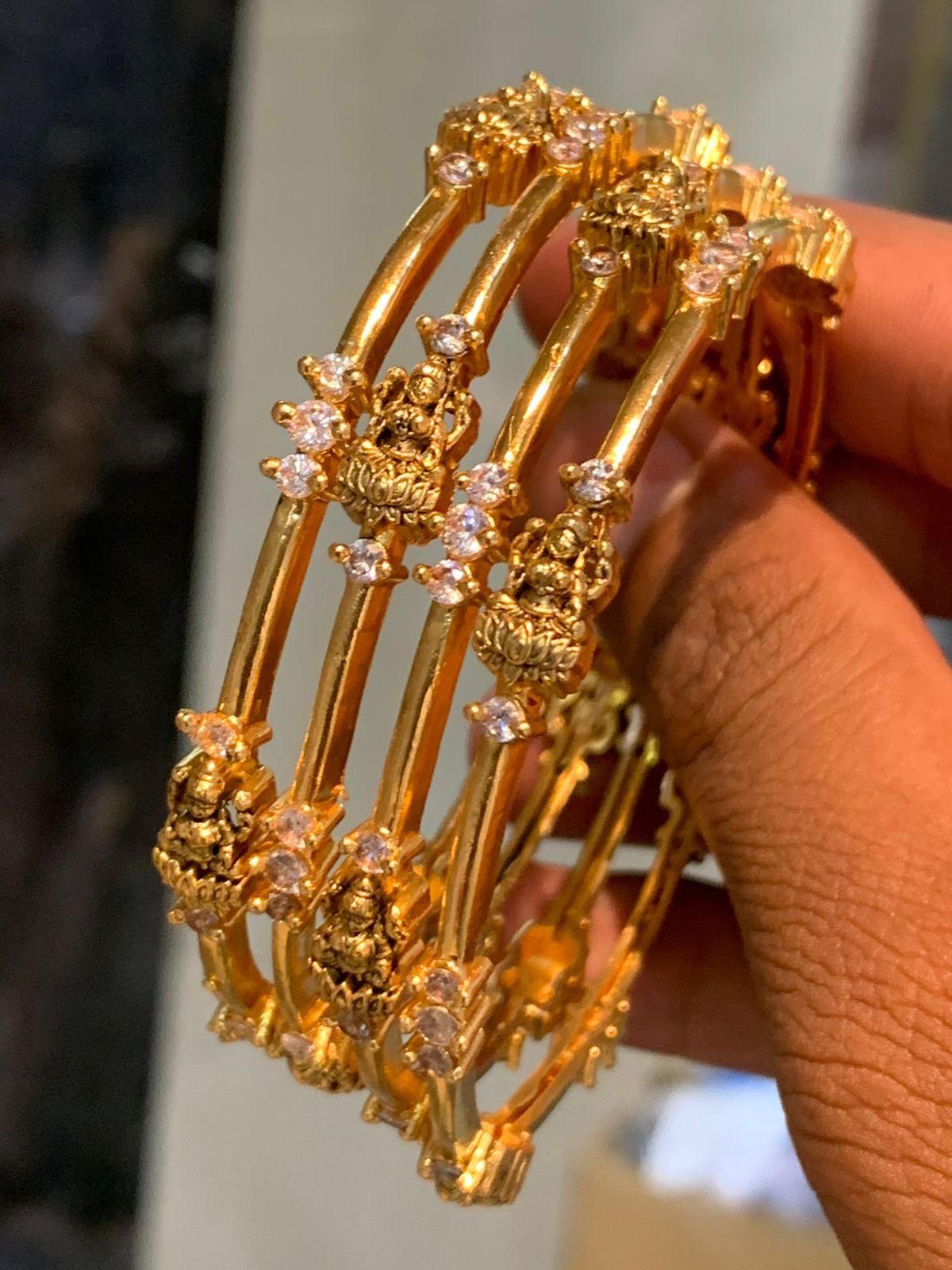 Premium Gold Polish lakshmi Thin Bangles - 4 Pieces
