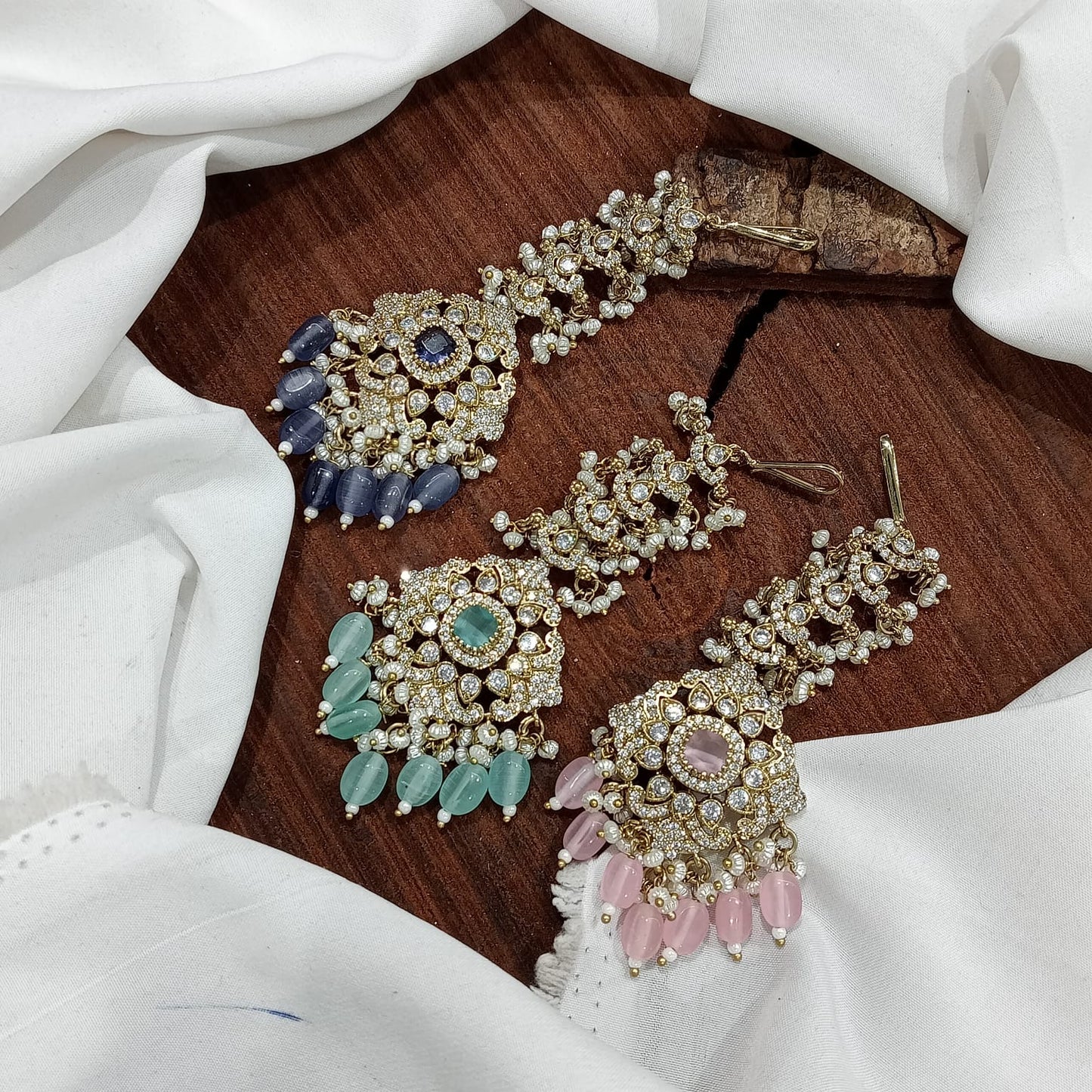 Premium Stylish Victorian Polish Maang Tikkas with Monalisa Beads