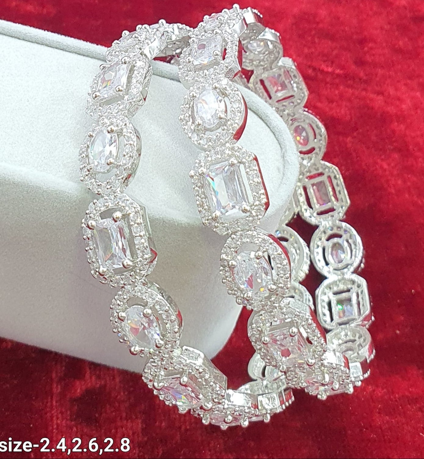 Sparkling Bridal American Diamond Stone Bangles -Set Of 2 - SIlver & Gold Finish