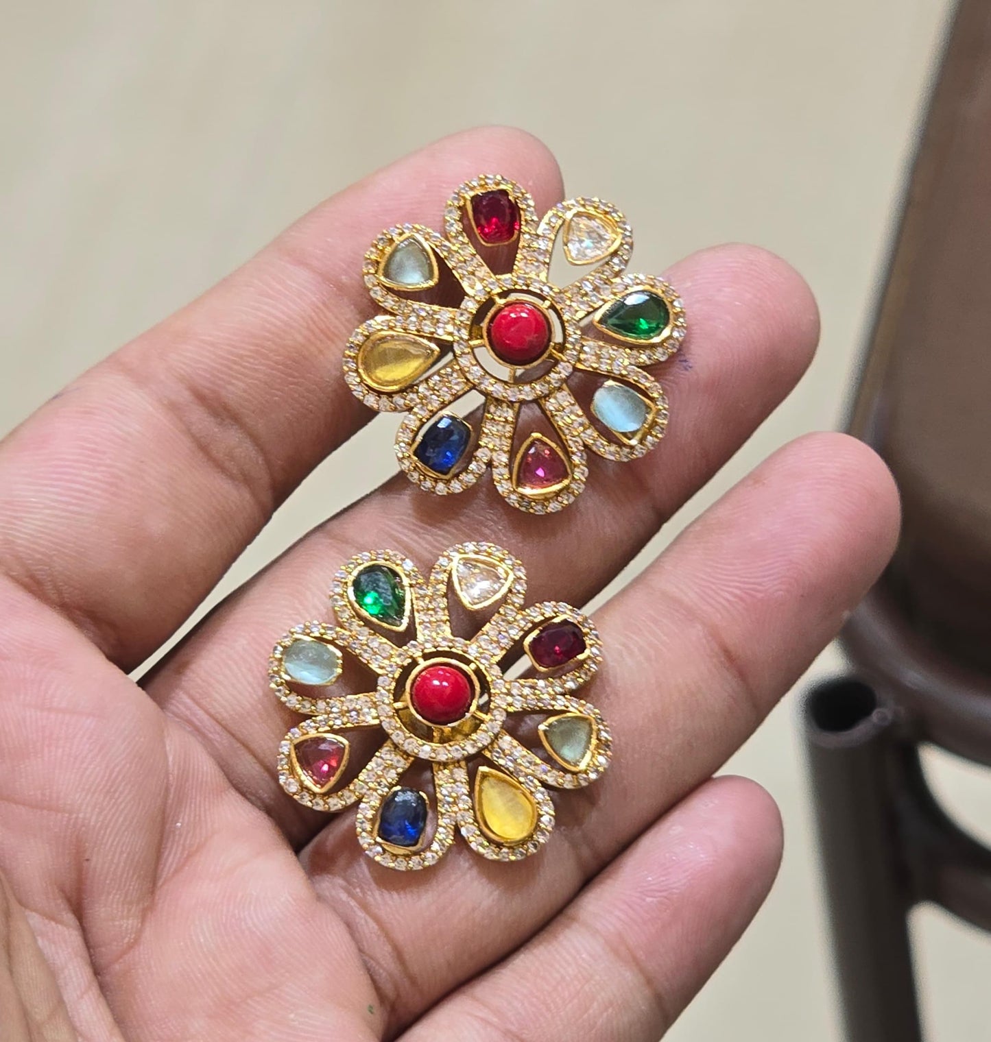 Sparkling Gold Finish CZ Stone Stud Earrings - Premium Quality