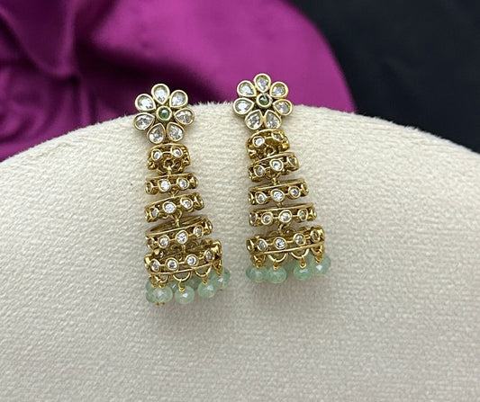 Sparkling Spiral Drop Earrings With Mint Green Beads Drops