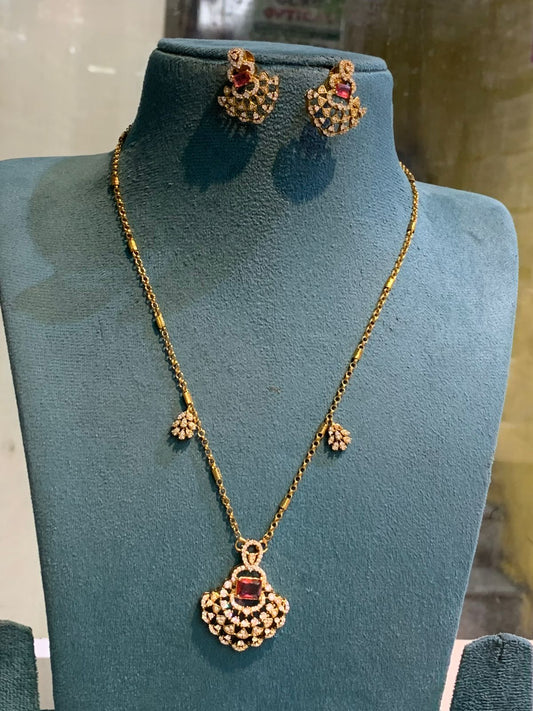 Stylish American Diamond Stone Chain Necklace Set with Earrings