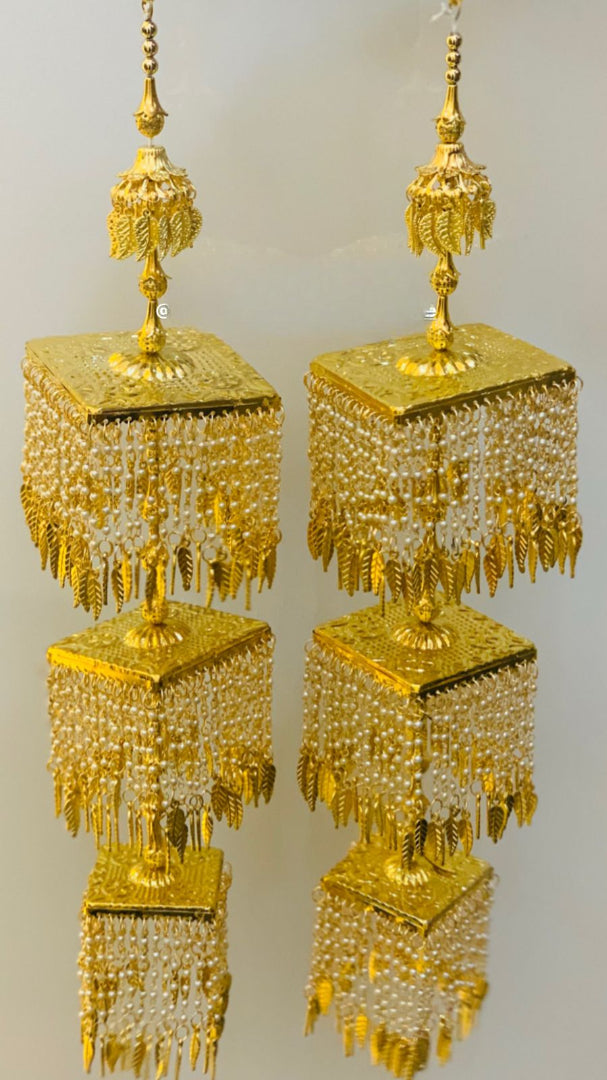 Traditional Golden Kalire With Pearl And Leaf Dangling Design