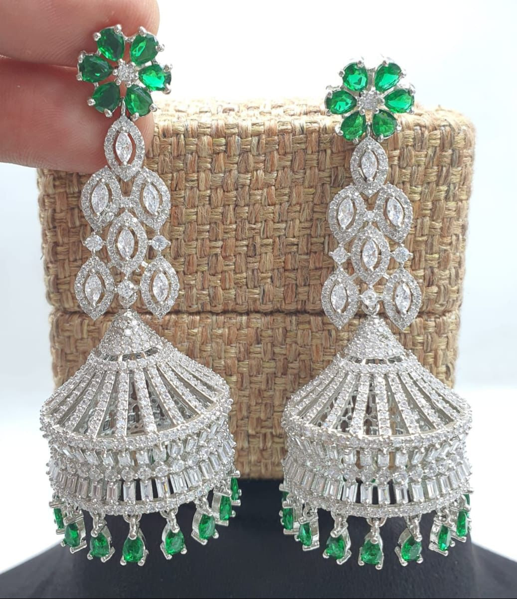 Trending And Classy CZ Stone Chandbali Jhumkas Earrings - Premium Quality