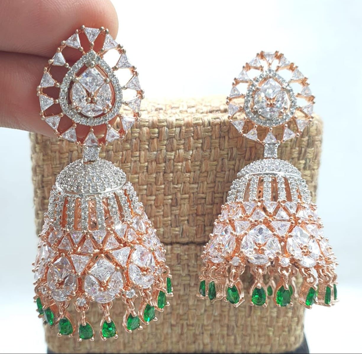 Trending Premium CZ Stone Jhumkas Earrings - Rose Gold