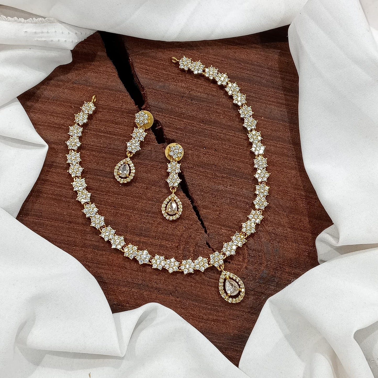 Trendy And Classy AD Stone Jewelry Necklace Set With Earrings