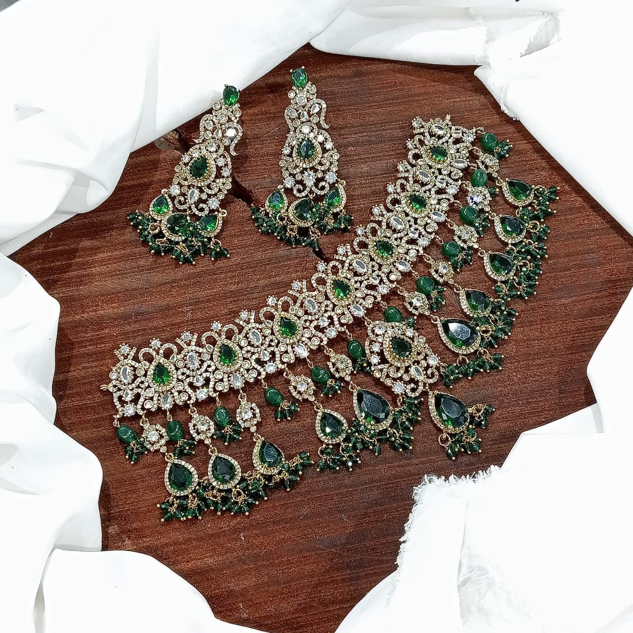 Unique Victorian Polki Bridal Choker Necklace with Earrings- Purple, Green, White, Mint, Pink, Red