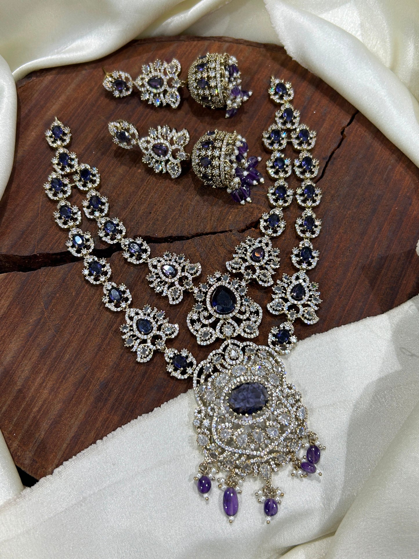 Victorian Finish Two Layered Necklace Set With Earrings - Premium Quality