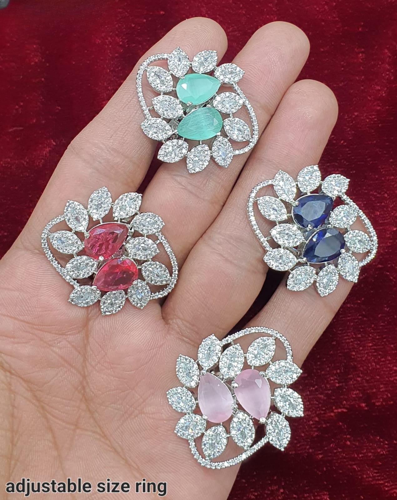Partywear Adjustable Cocktail Rings Designer Premium Quality Jewelry- Silver Finish