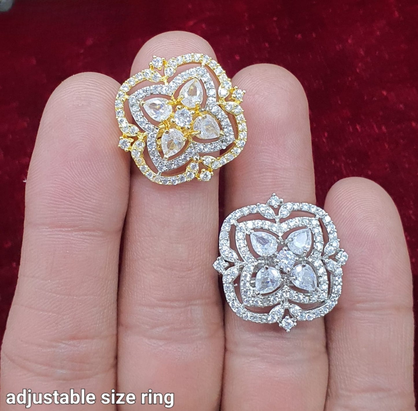 Elegant Adjustable Cocktail Rings Designer American Diamond Jewelry