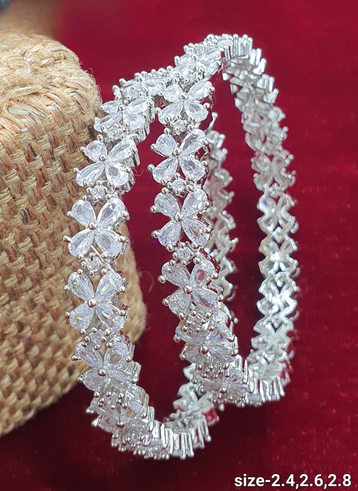 Beautiful Silver Finish American Diamond Stone Bangles -Set Of 2