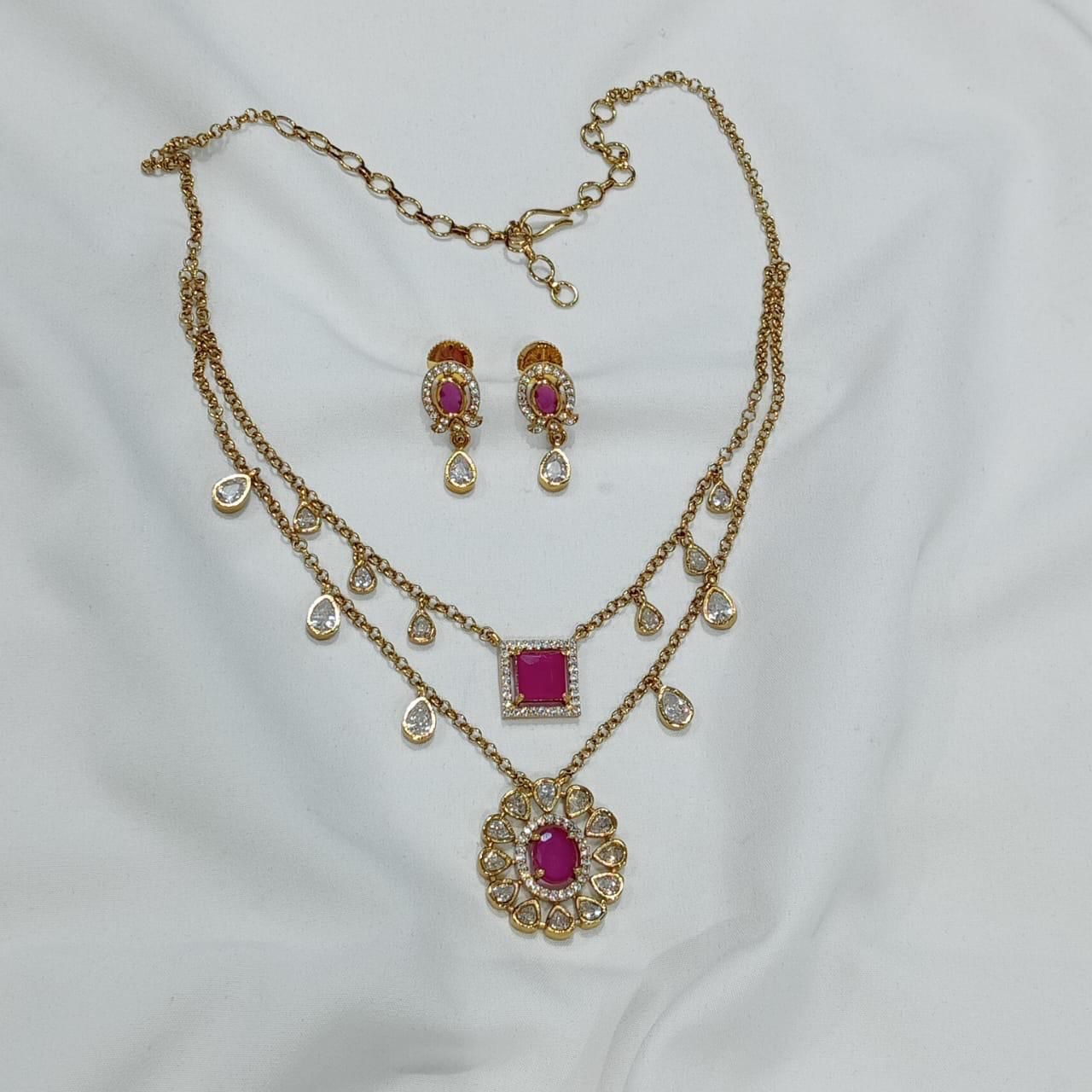 Beautiful Matte Two Layered Chain Necklace Set With Earrings