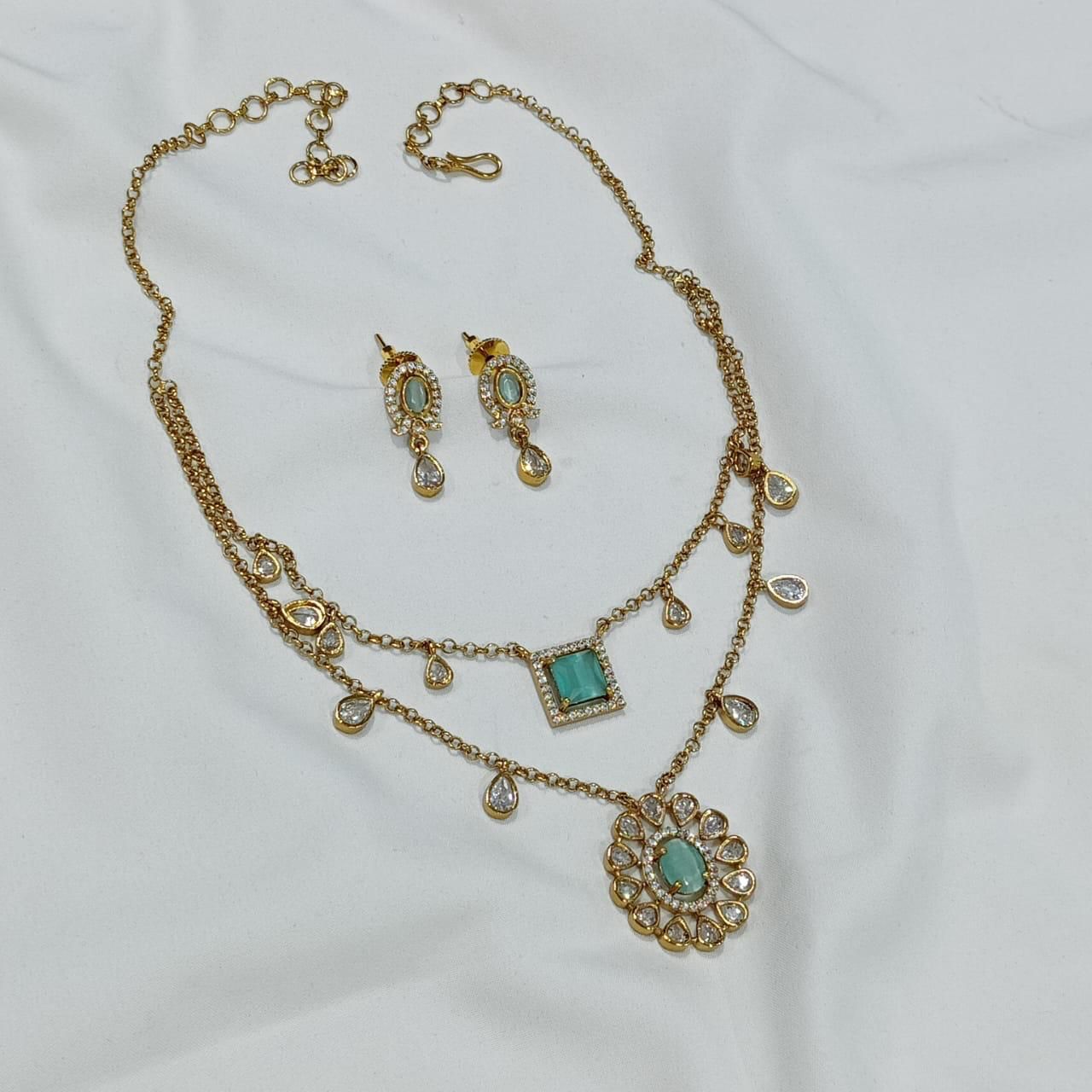 Beautiful Matte Two Layered Chain Necklace Set With Earrings