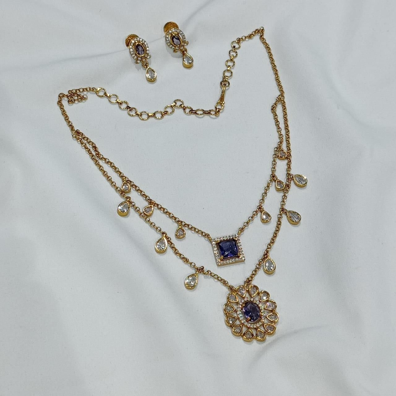 Beautiful Matte Two Layered Chain Necklace Set With Earrings
