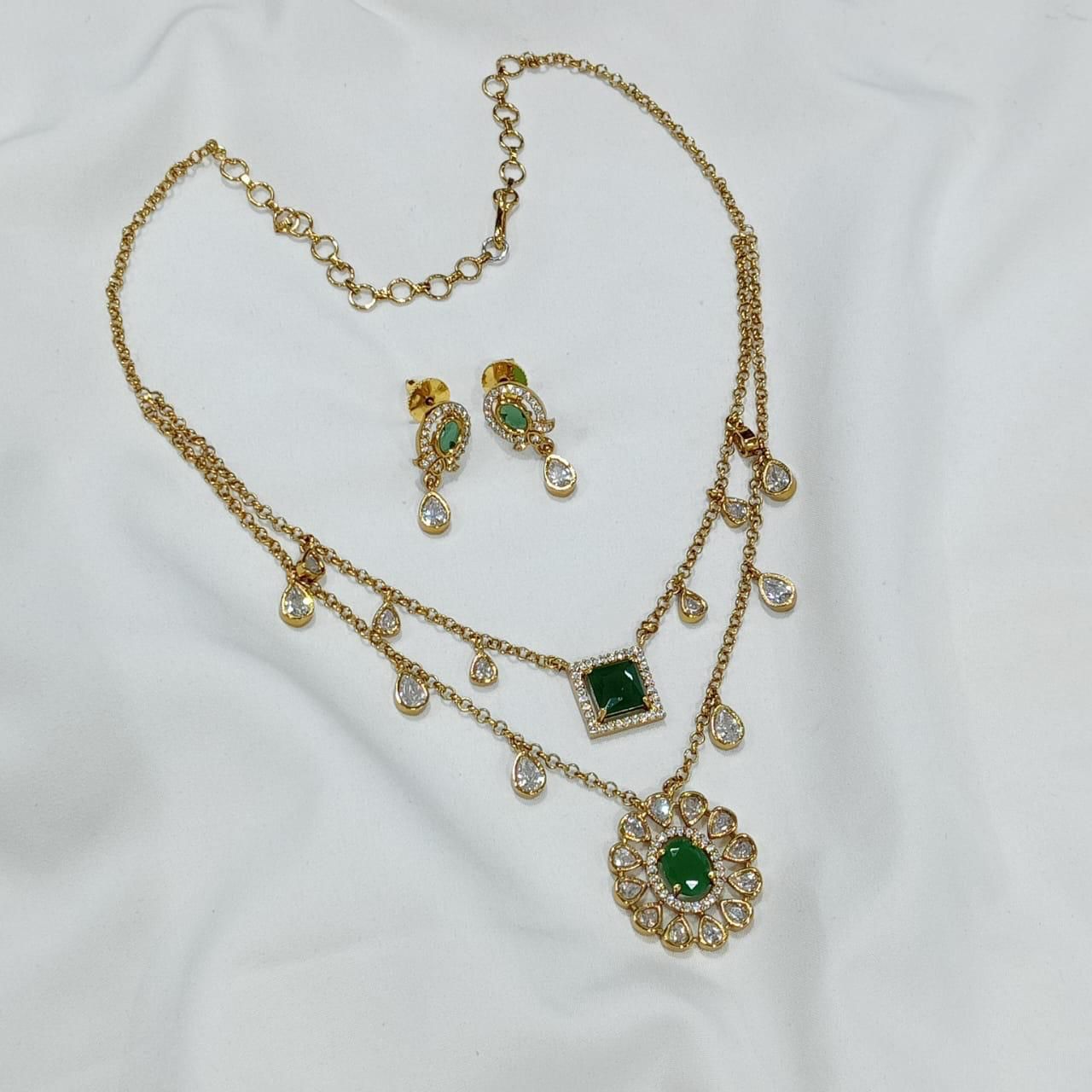 Beautiful Matte Two Layered Chain Necklace Set With Earrings