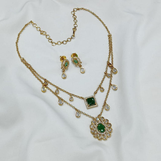 Beautiful Premium Matte Two Layered Necklace Set With Earrings