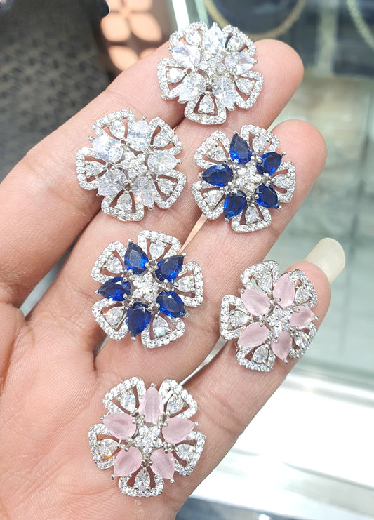 Trendy And Classy Cz Stone Stud Earrings-Silver Polish
