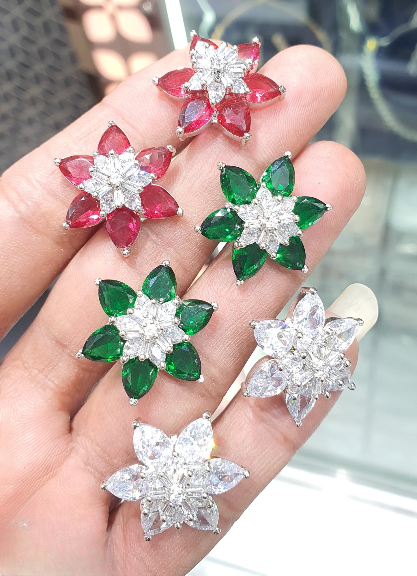 Classy And Stylish CZ Stone Stud Earrings-Silver Polish