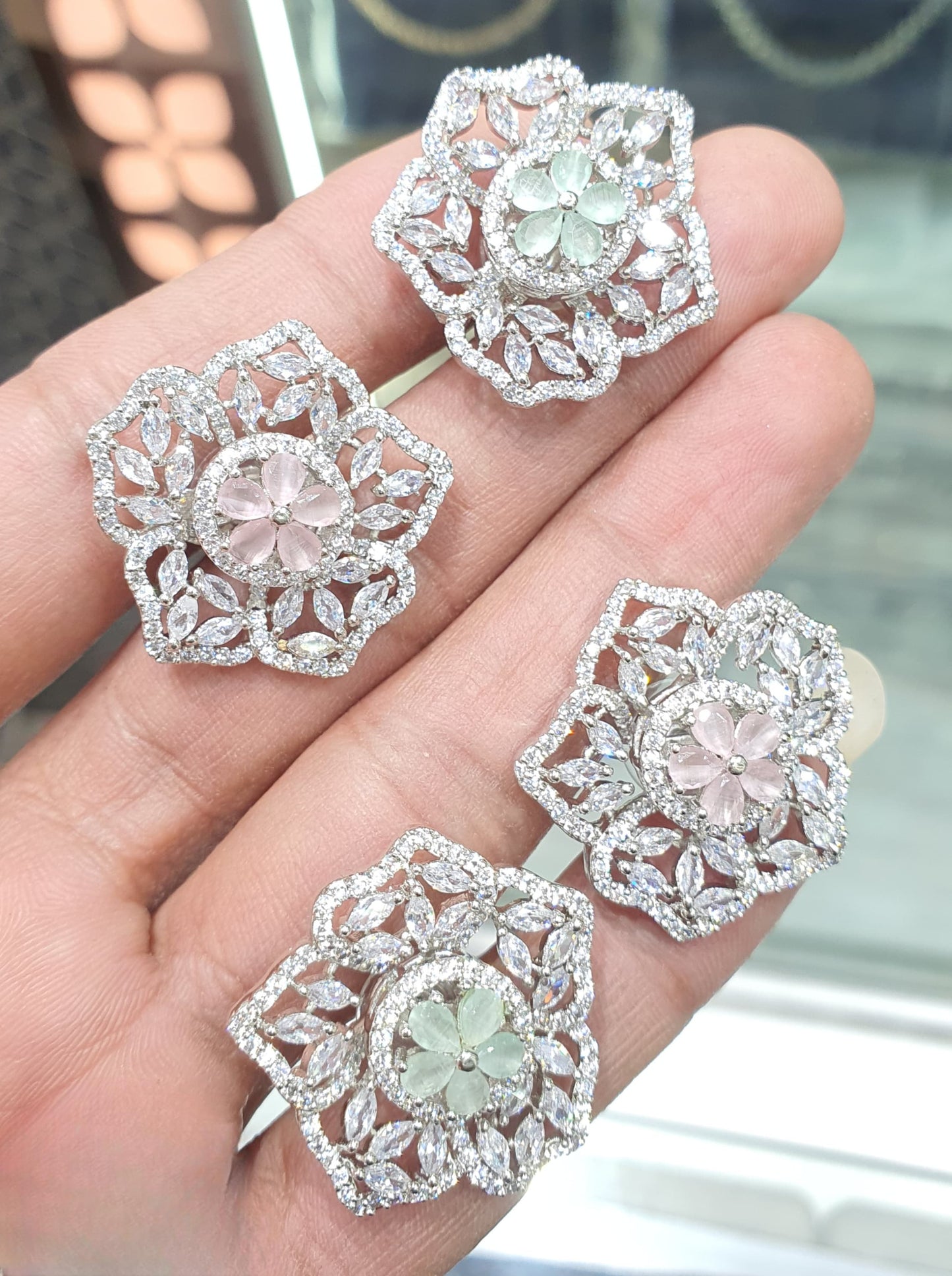 Trendy and Classy Premium CZ Stone Stud Earrings -Silver Polish