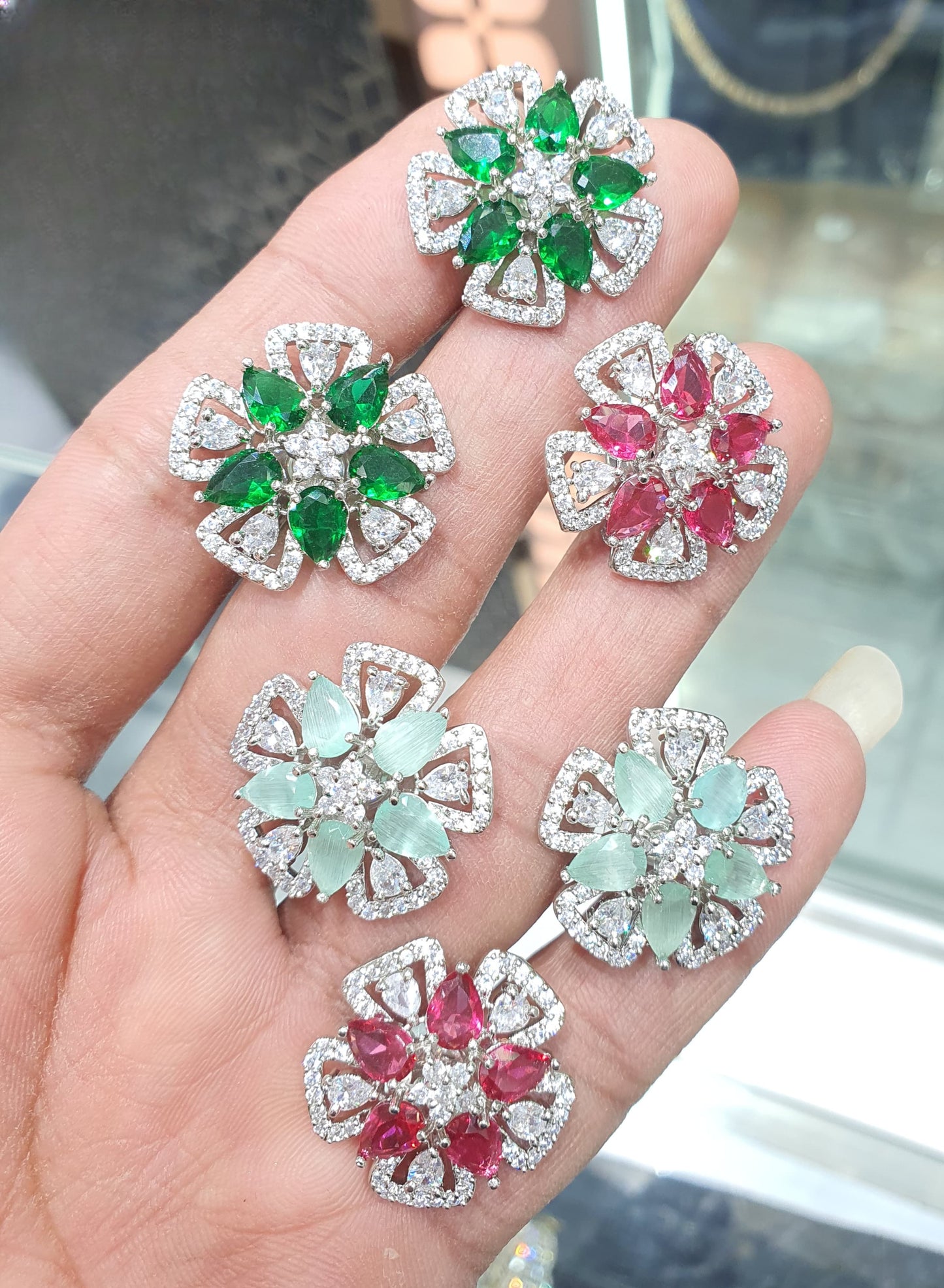 Premium CZ Stone Silver Finish Stud Earrings