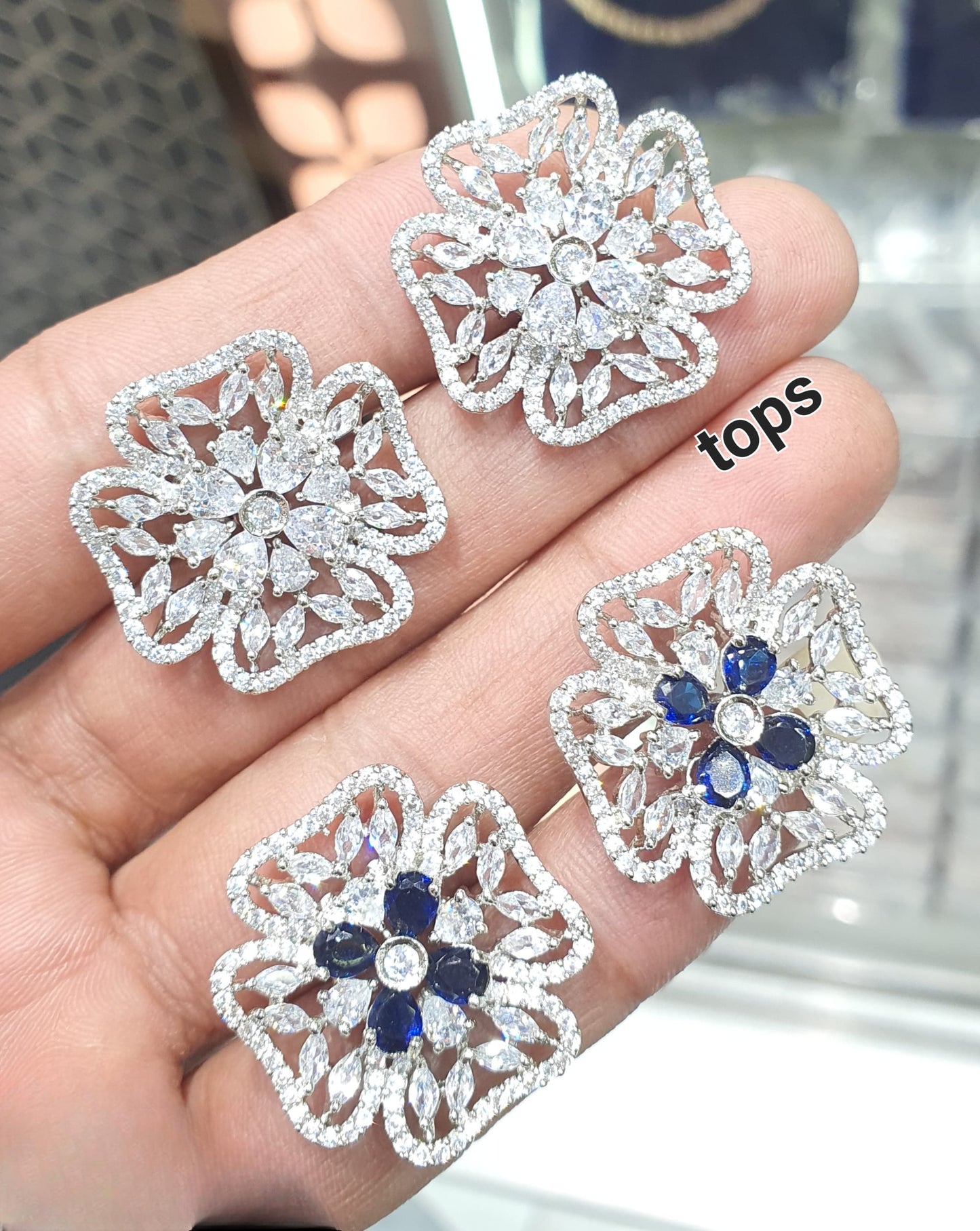 Premium Quality Cz Stone Flower Motif Stud Earrings