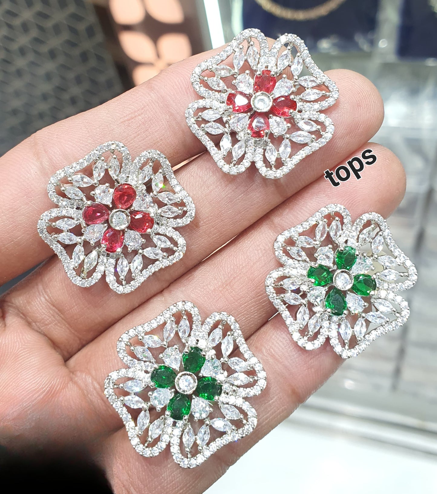 Premium Quality Cz Stone Flower Motif Stud Earrings