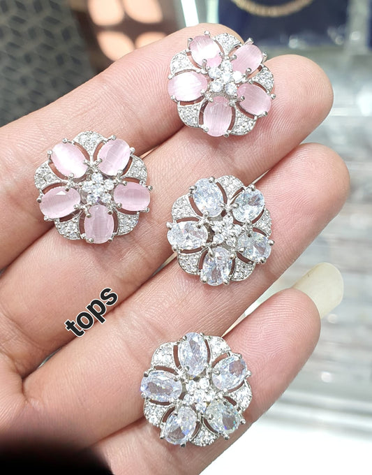 Latest Silver Finish Cz Stone  Stud Earrings-1 Pair