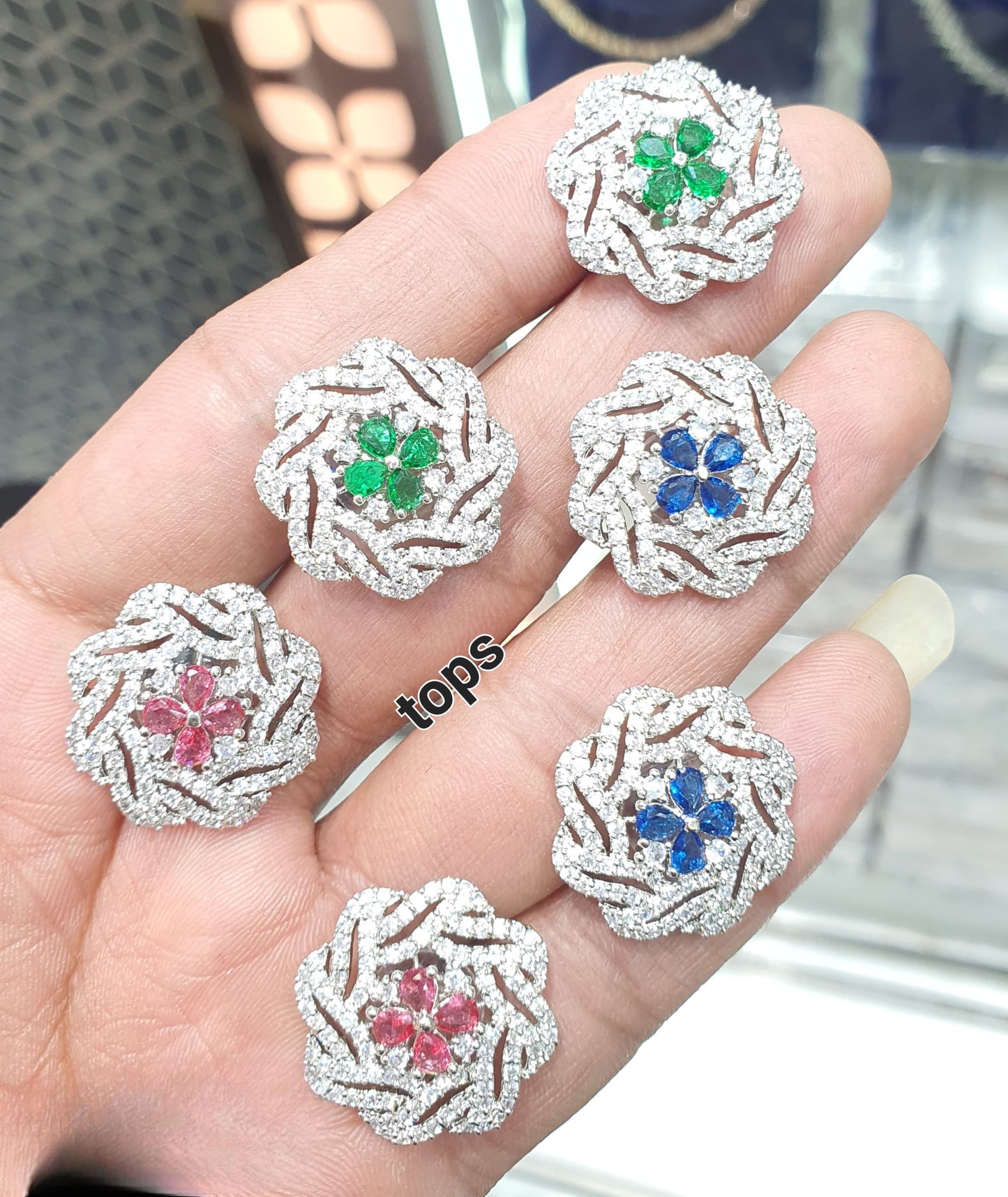 Partywear Latest CZ Stone Stud Earrings- Silver Polish