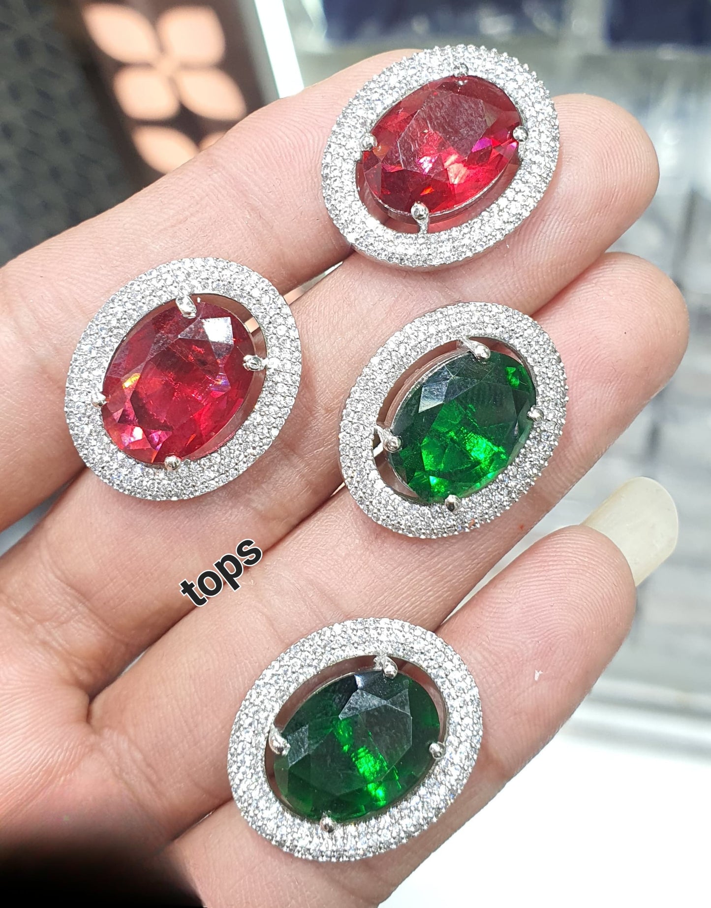 Beautiful Latest CZ Stone Stud Earrings- Silver Polish