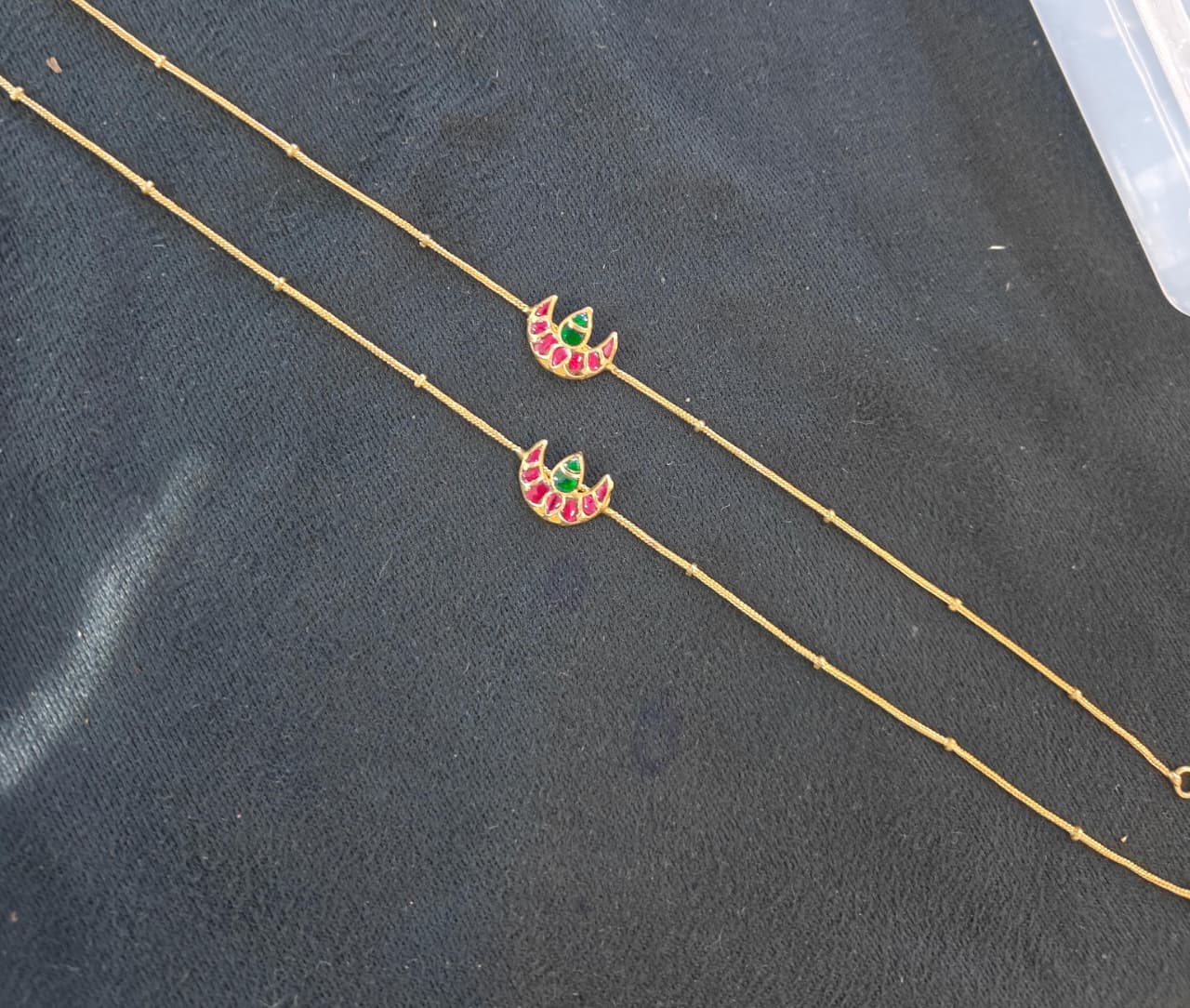 Traditional Gold-Plated Lotus Stone Anklets - 1 Pair