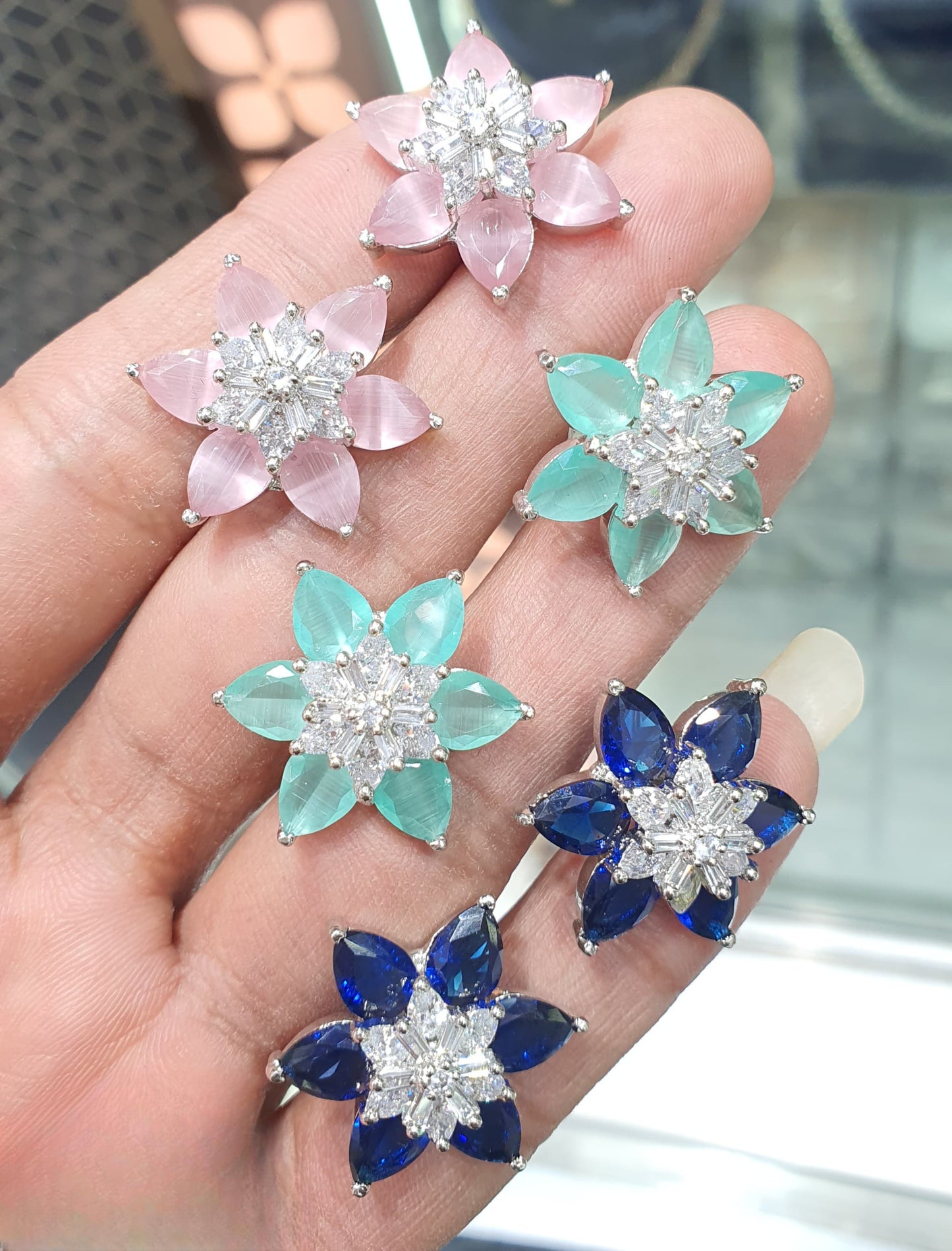 Classy And Stylish CZ Stone Stud Earrings-Silver Polish