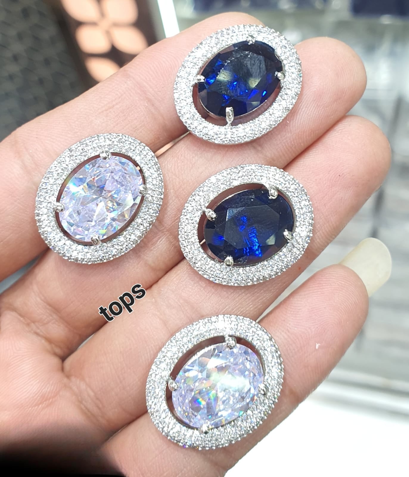 Beautiful Latest CZ Stone Stud Earrings- Silver Polish