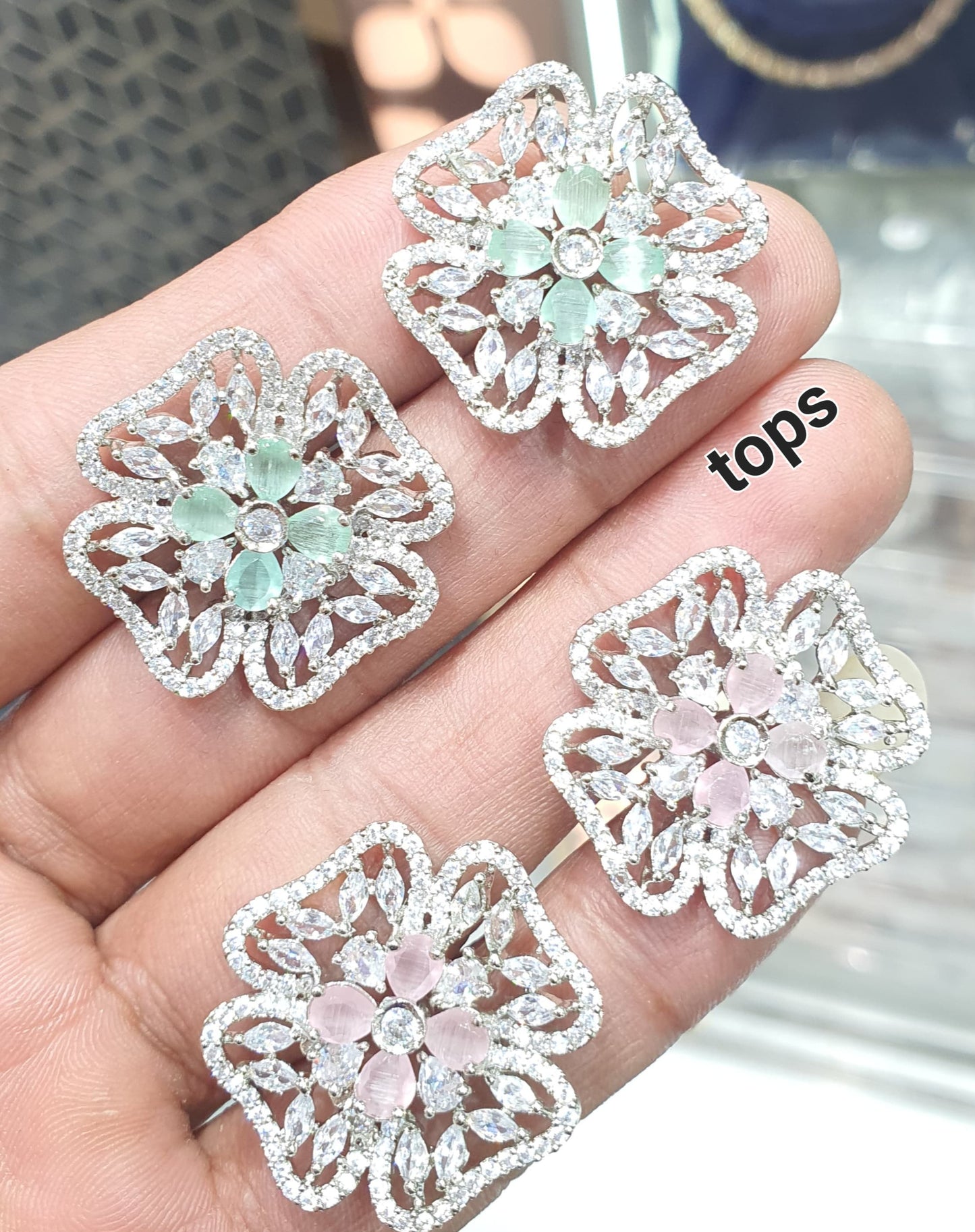Premium Quality Cz Stone Flower Motif Stud Earrings