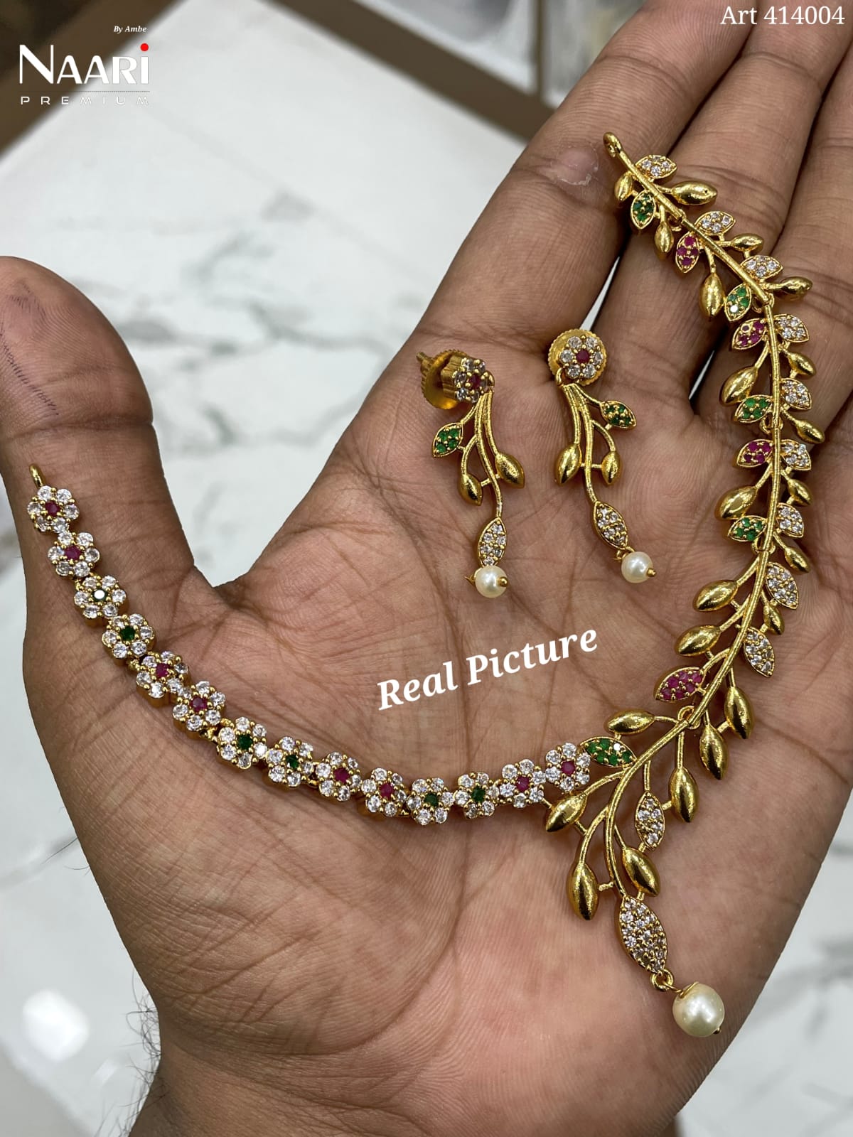 Trendy Design in American Diamond stone Matte Finish Jewelry- Necklace Set with Earrings