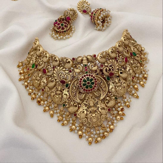 Latest Design Partywear Lakshmi choker Necklace set- Temple jewelry choker