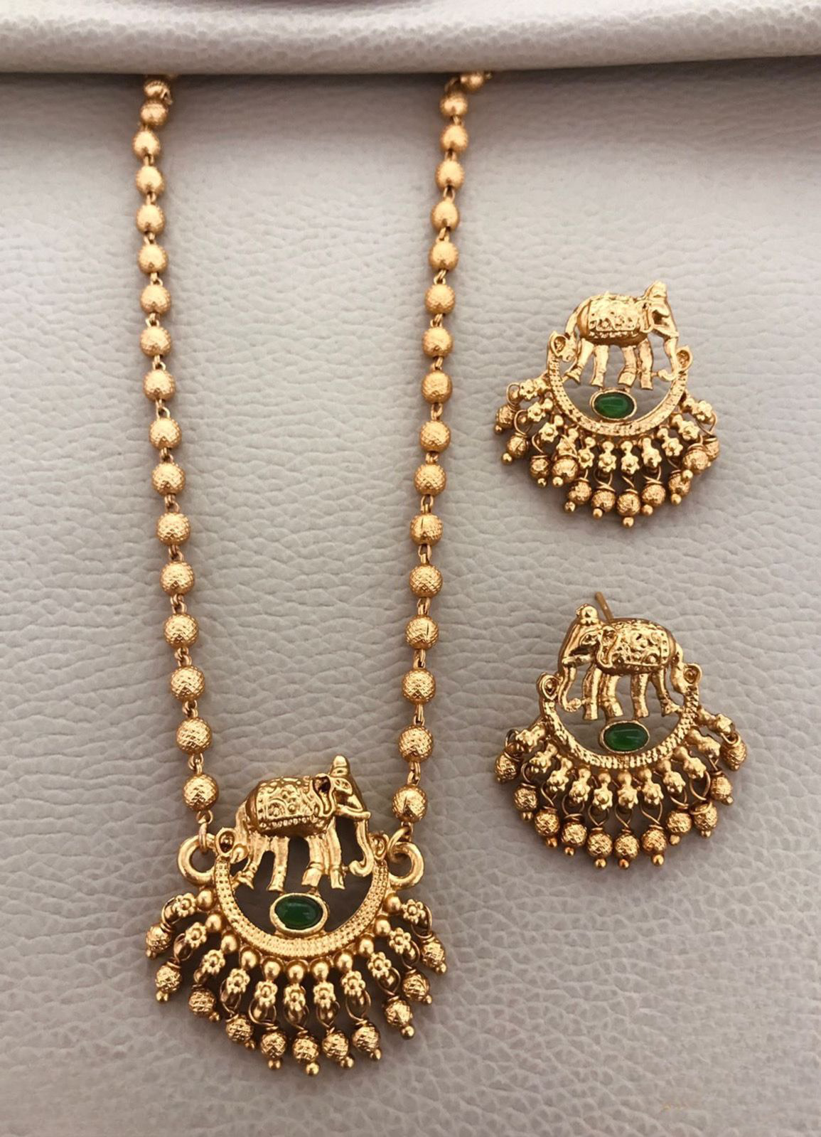 New Elephant Design Matte Gold and Pearl Choker Necklace Set with Earrings