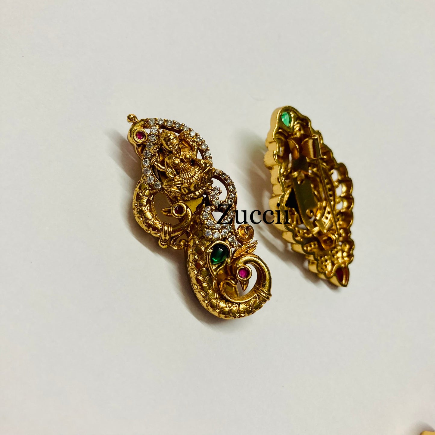 Premium Matte finish Stone Saree Pin -1pc - Party wear Temple Jewelry Brooch