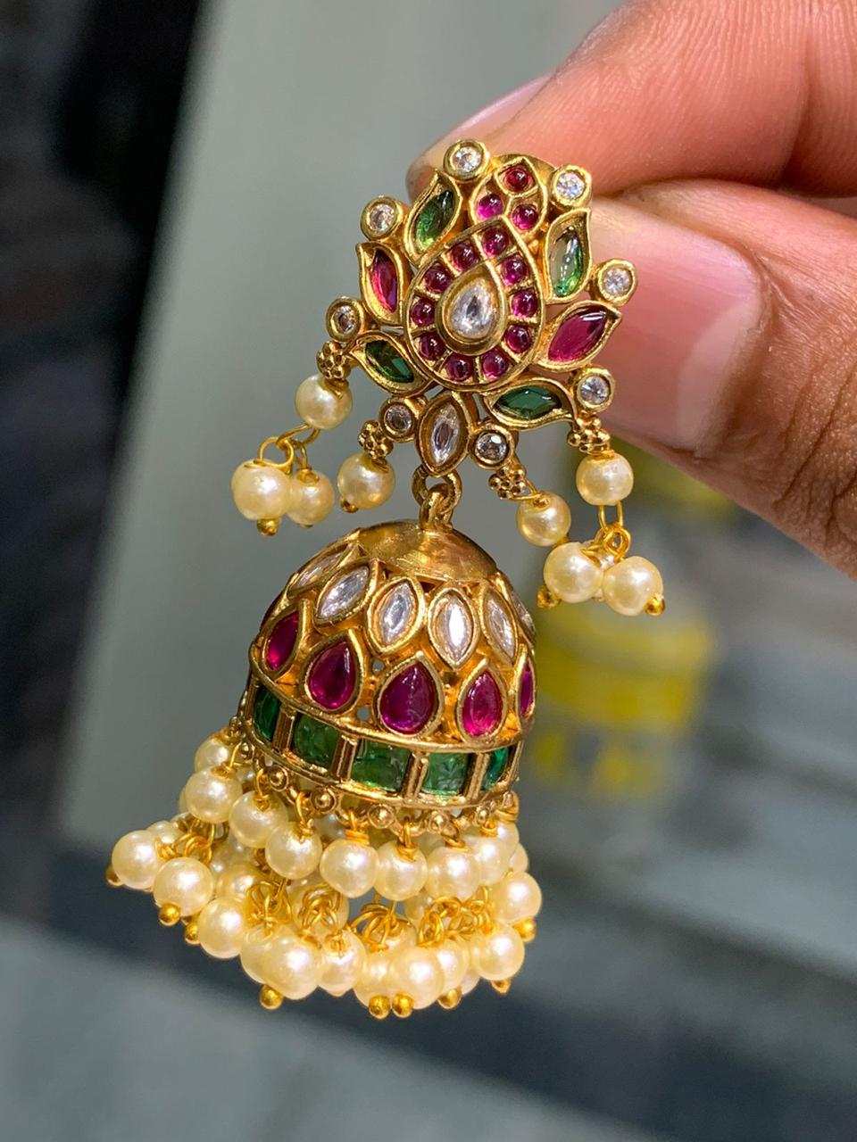 All-new Premium Matte finish Kemp Jhumkas -Earrings