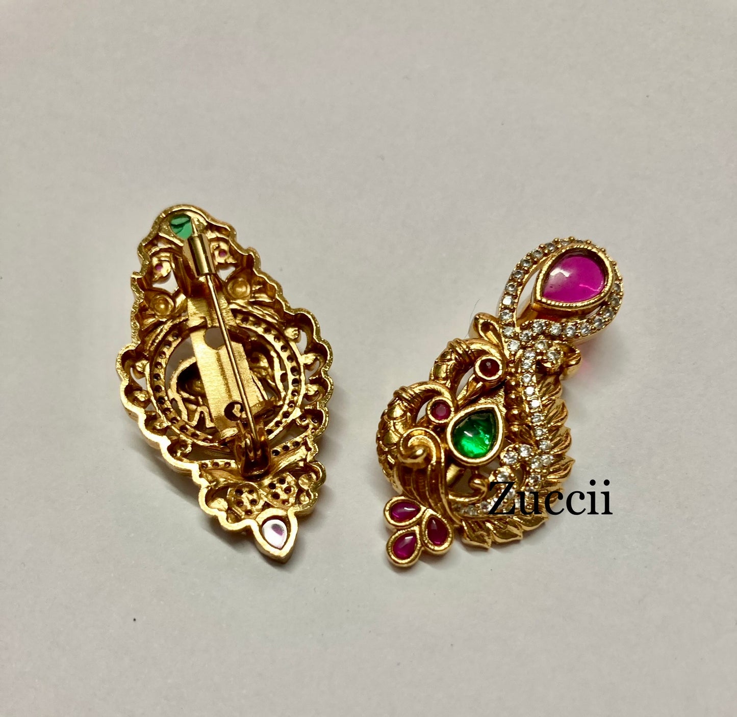 Premium Matte finish Stone Saree Pin 1pc - Party wear Peacock Brooch