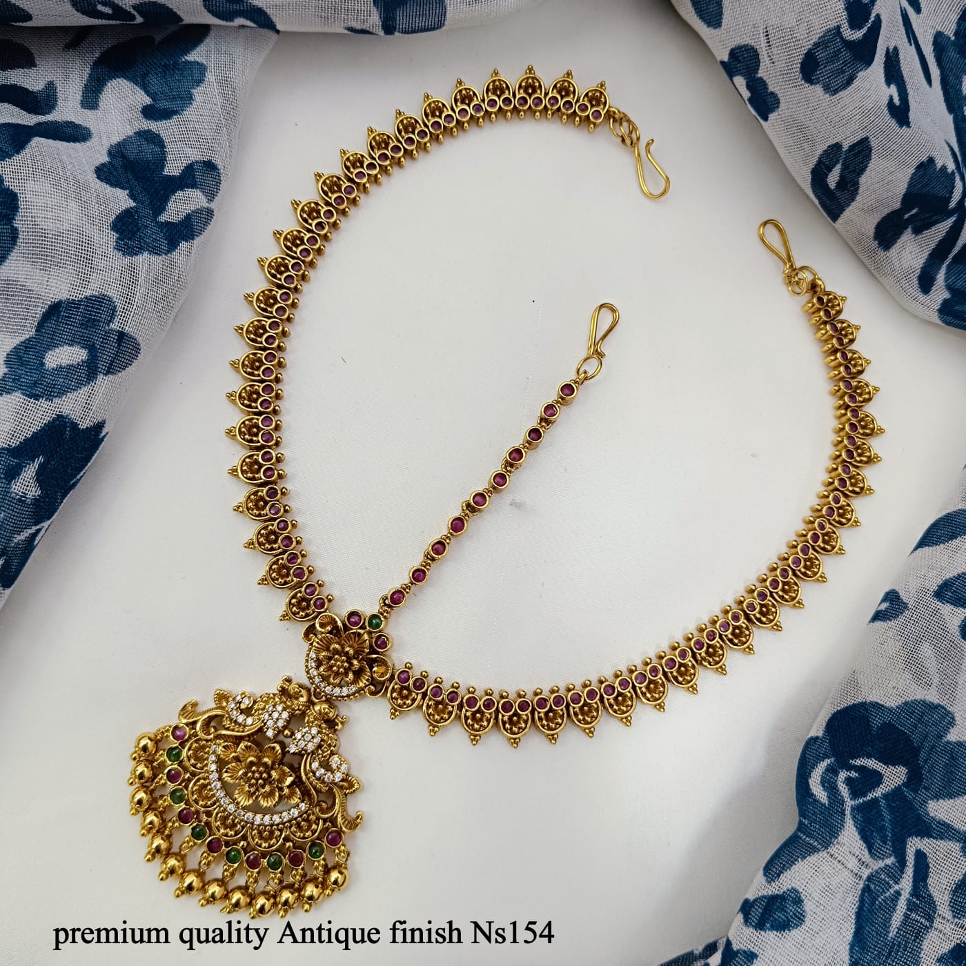 Dazzling Bridal Antique Matte Stone Mathpati - Peacock Tikkas