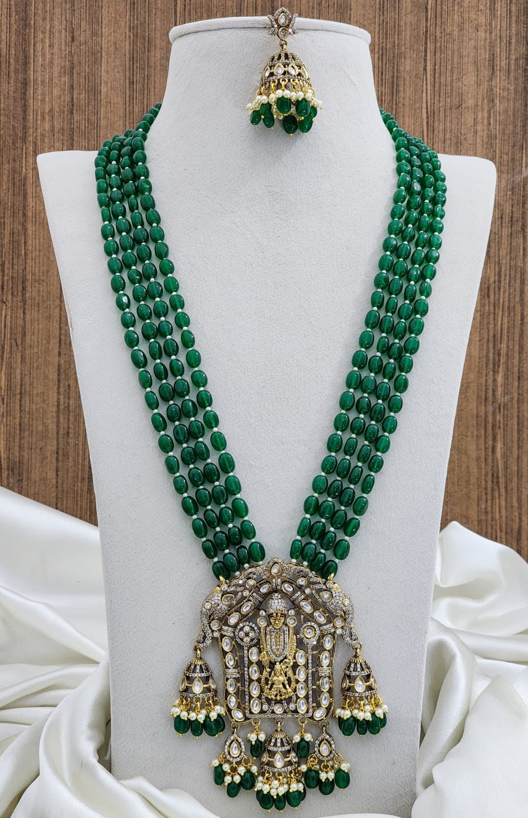 Designer Victorian Temple Jewelry -Lakshmi Narayana Necklace Earrings with Amethyst Beads