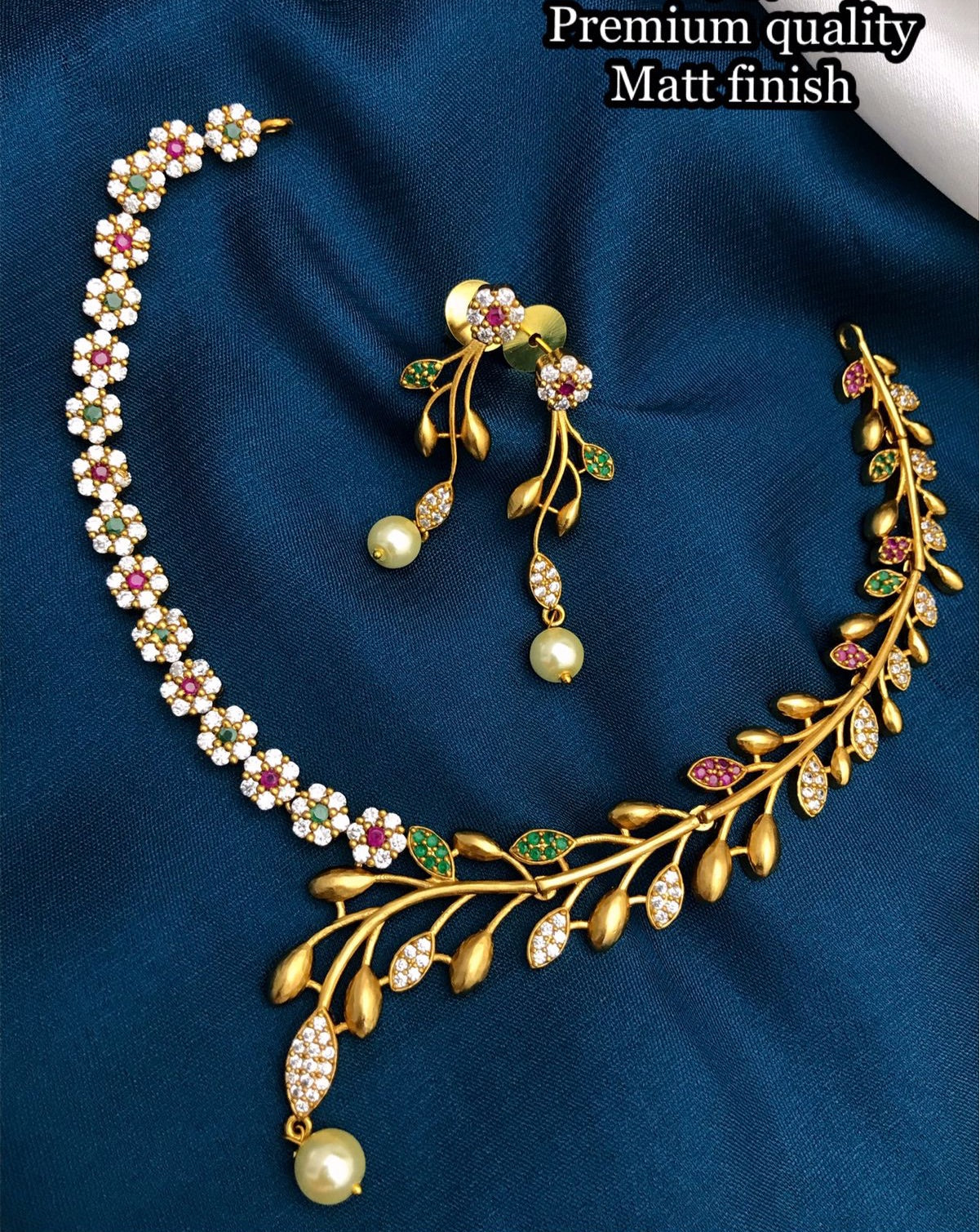 Trendy Design in American Diamond stone Matte Finish Jewelry- Necklace Set with Earrings