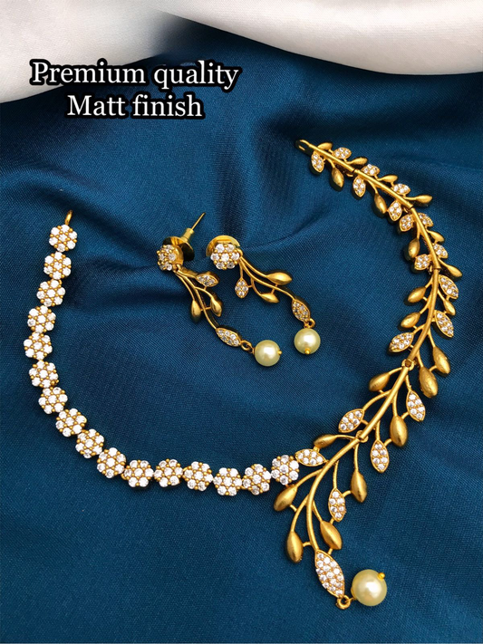 Trendy Design in American Diamond stone Matte Finish Jewelry- Necklace Set with Earrings