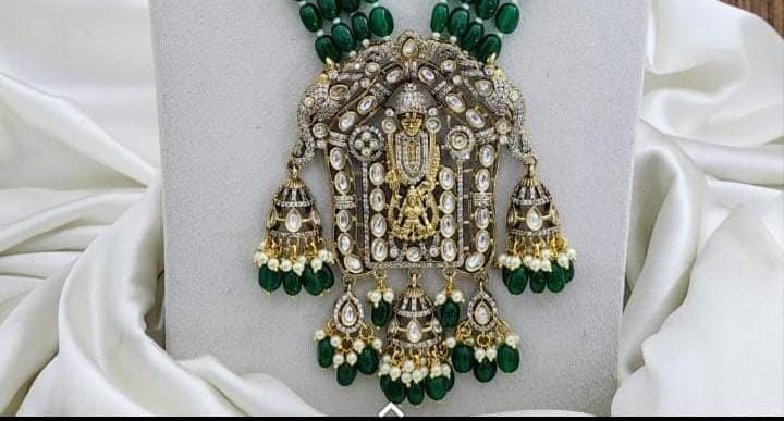 Designer Victorian Temple Jewelry -Lakshmi Narayana Necklace Earrings with Amethyst Beads